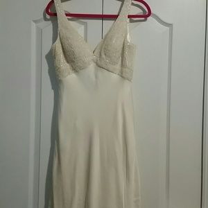 White beaded silk wedding dress